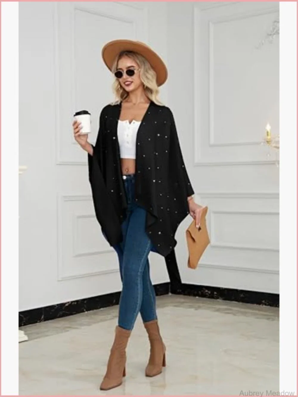 Elegant Heart Crystal Shawl Wrap – Open Front Poncho Cape Ruana Cardigan